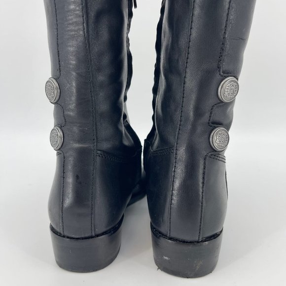 Arturo Chiang Black Silver Leather Heeled Boots | Almond Toe & Zip Closure - Picture 8 of 9
